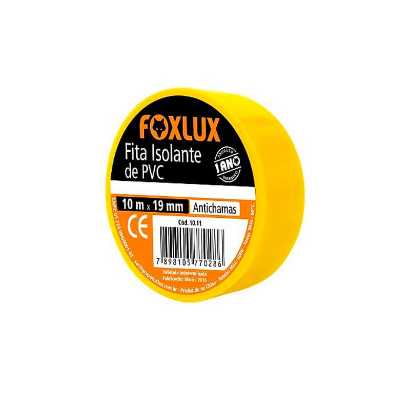 FITA ISOLANTE FOXLUX 10 MTS AMARELA