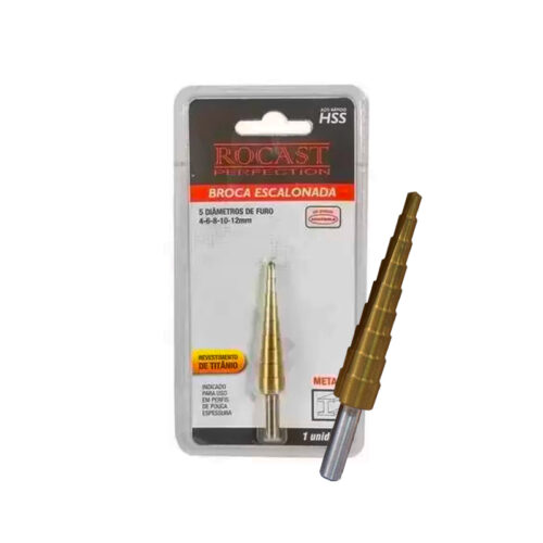 BROCA ESCALONADA ACO RAP. BANHO TITANIO 4MM A 12MM ROCAST