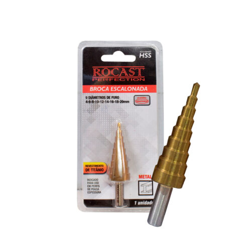BROCA ESCALONADA ACO RAP. BANHO TITANIO 4MM A 20MM ROCAST