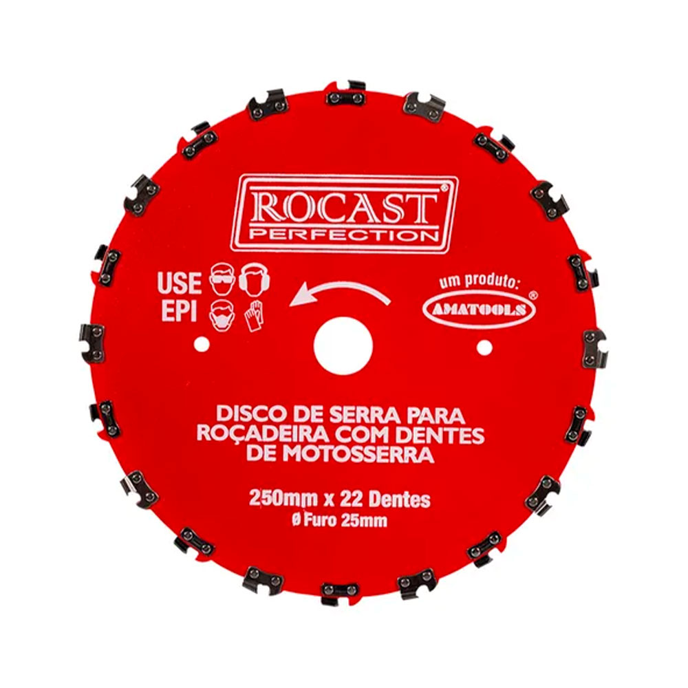 DISCO P/ROCADEIRA 250X25MM REDUCAO 22MM DENTES MOTOSSERA ROCAST