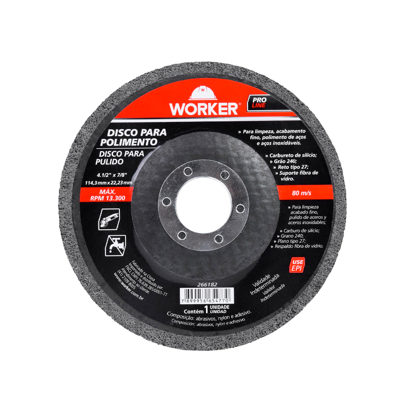 DISCO FLAP POLIMENTO INOX CINZA 115MM G240 WORKER
