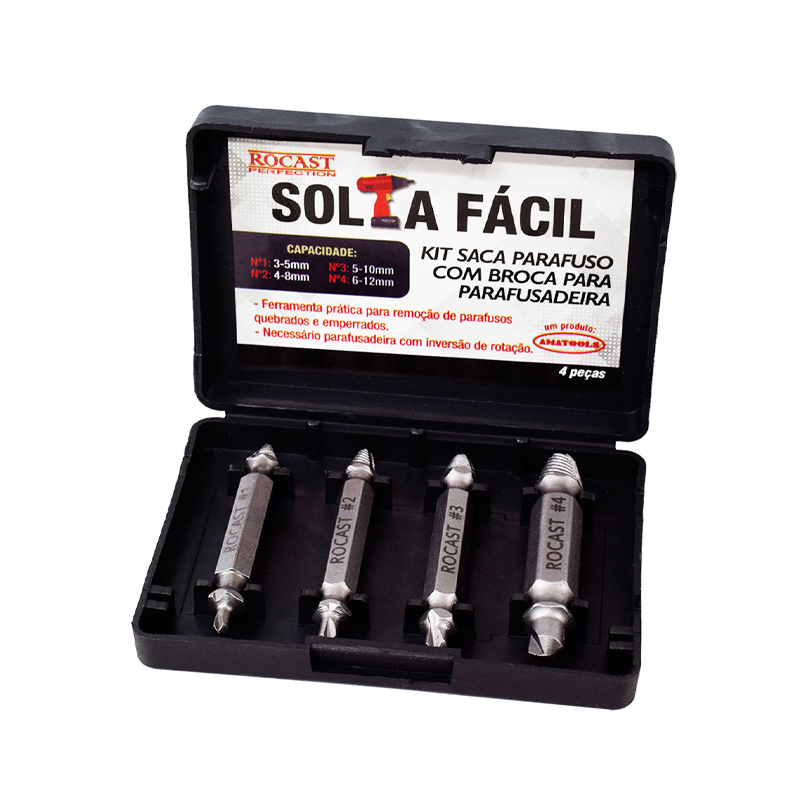 KIT SACA PARAFUSO C/ BROCA 1 AO 4 C/ 4UND ROCAST