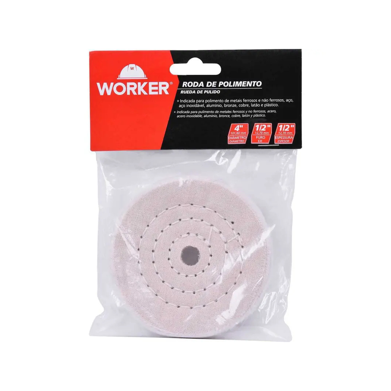RODA POLIMENTO 4 FURO 10MM ALGODAO WORKER