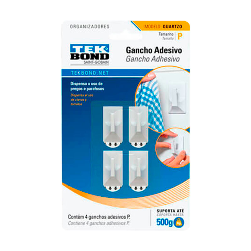 GANCHO ADESIVO TEK QUARTZO BRANCO P C/04