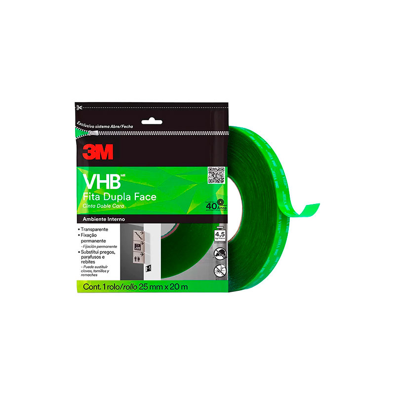 FITA DUPLA FACE VHB TRANSP. 25MMX20MTS 3M